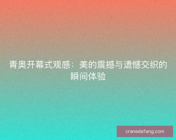 青奥开幕式观感：美的震撼与遗憾交织的瞬间体验